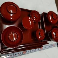 朱塗り 仏膳セット 2組 椀 箸付きのサムネイル