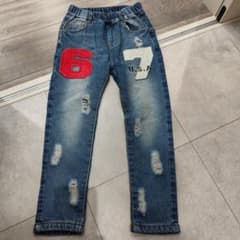 キッズ デニムパンツ ナンバーワッペン ダメージ加工のサムネイル