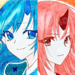 ゆ*た様 オリジナルイラスト　【青鬼・赤鬼】　創作　原画　一点物　アナログ　２枚のサムネイル