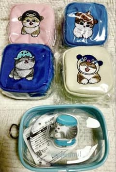 モフサンド　カラビナつき刺繍スクエアミニポーチ×４種＋ぷっくりクリアミニポーチ