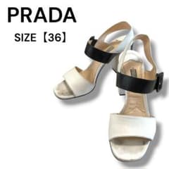 PRADA サンダル 36 バイカラー チャンキーヒール イタリア製