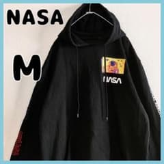 NASA　プリント　スウェット　パーカー　黒　M　長袖　裏起毛　フーディー