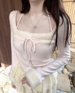 SHIEN ファー付き 長袖カットソー ピンク ホビ垢 - 4