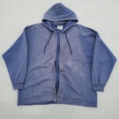 茄子紺 90s Hanes 無地 フルジップ パーカー 短丈 コットン XL 茄子紺 フェード 90s Hanes 無地 ジップ パーカー 短丈 コットン