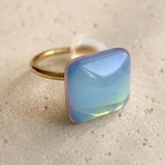 Ear cuff | German vintage glass | Aurora milky blue | Hypoallergenic