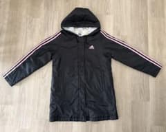 【人気】adidas アディダス ベンチコート 150 女の子 黒 ピンクのサムネイル