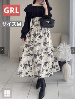 花柄ドッキングケープカラーフレアワンピース長袖 Mサイズ (on290)のサムネイル