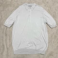 JOHNSMEDLEY ニットポロ L相当 ライトグレー シーアイランドコットン