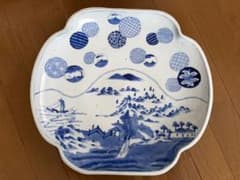 ⭐️古伊万里 染付 山水丸文 大皿 約41cm 大明成化年製銘　江戸時代のサムネイル