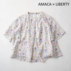 AMACA アマカ リバティー 花柄 シフォン プルオーバー ブラウス 38 白 