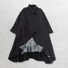 極美品 芽風センソユニコ ドレープウールコート 薄手 杢ブラック 
