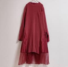 sacai 異素材ドッキング プリーツワンピース 長袖 ボルドー - メルカリ