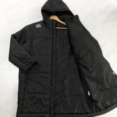 【未使用級】カンタベリー ベンチコート 中綿 フード ロゴ 洗える ブラック L 未使用級】カンタベリー ベンチコート 中綿 フード ロゴ 洗える