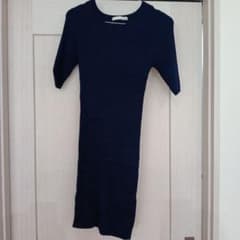 moussy ネイビー リブニット ミニワンピース 半袖のサムネイル