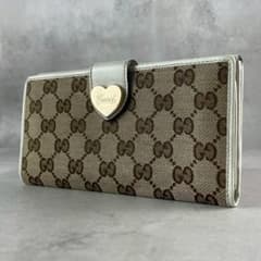 グッチ GUCCI ラブリーハート GGキャンバス 長財布 Wホック ホワイト
