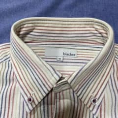 【12色マルチカラー】00s ストライプ BDシャツ M コットン レトロ 赤系のサムネイル