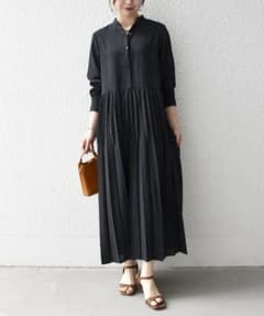 SHIPS any♡ドットバンドカラープ リーツ ロングワンピース♡手洗い可能 SHIPS any♡ドットバンドカラープ リーツ ロングワンピース♡手洗い