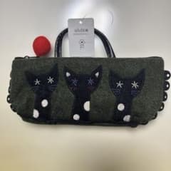 猫刺繍 フェルトポーチ ハンドル付きのサムネイル