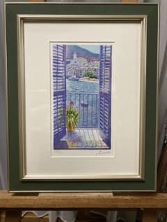 版画　リトグラフ　木漏れ日の庭　[有名画家フランシスコ・ボッシュ] 額装、箱付 版画 リトグラフ 木漏れ日の庭 [有名画家フランシスコ・ボッシュ