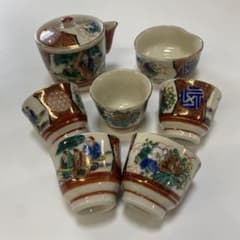 九谷焼 庄三 煎茶器セット 賢人 花 茶器 宝瓶 湯冷まし 湯呑み 煎茶