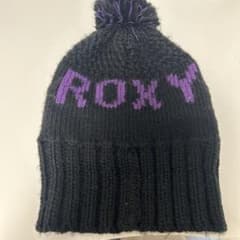 ROXY ニット帽 ポンポン付き ブラック パープルのサムネイル