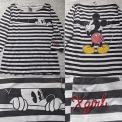 X-girl ミッキーマウス ボーダー 七分袖カットソー Tシャツ
