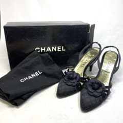 CHANEL 사이즈 표기 [35 1/2] 23cm 블랙 카멜리아 샌들