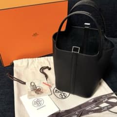 新品HERMES ピコタンロック タッチ PM 黒 クロコ シルバー金具 K刻印 