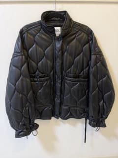ZARA フェイクレザー キルティングジャケット ブラックのサムネイル