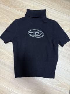 DIESEL ロゴ刺繍 タートルネック 半袖ニット ブラック DIESEL ロゴ刺繍 タートルネック 半袖ニット ブラック - メルカリ