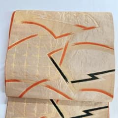 袋帯 正絹 金糸 銀糸 扇 格子模様 氷割れ 稲妻 着物 065t - メルカリ