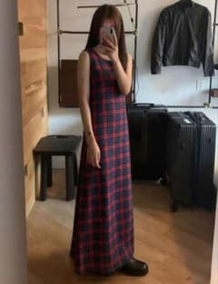 SHEIN チェック ノースリーブワンピース 赤のサムネイル