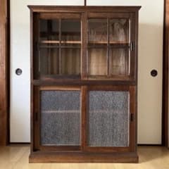 【ぱんだこ】アンティーク 戸棚 食器棚 レトロ アンティーク 本箱 本棚 戸棚 食器棚 陳列棚 店舗 ニ重ね 無垢 引戸