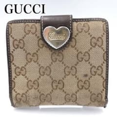 GUCCI グッチ ラブリーハート GGキャンバス 財布 Wホック ブラウン