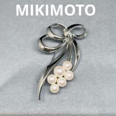 美品 ミキモト パール 6粒 皇室御用達 コサージュ シルバー ブローチ