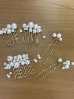 パール ヘアコーム Uピン 髪飾り ゴールドのサムネイル