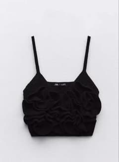 ZARA シェニールクロップド丈トップスフリルビスチェ S人気インスタグラマーのサムネイル