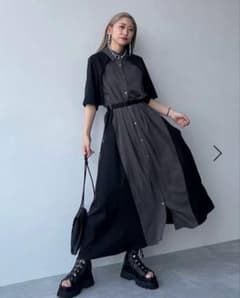 HARE サイドバイカラーワンピース グレー ※ベルトなしのサムネイル