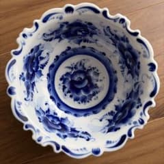 GZHELグジェリ陶器　壁飾り 未使用 ロシア 青い花 グジェリ焼 GZHEL 陶器 ボウル 手描き - メルカリ