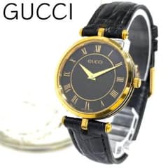 稼働/新品電池 GUCCI メンズ 腕時計 クォーツ ブラック ゴールド 2針