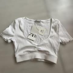 ZARA リブ クロップドTシャツ ホワイトのサムネイル