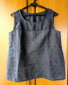ノースリーブ刺繍ブラウス　ネイビー　L