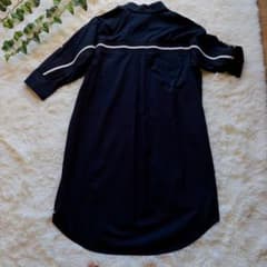 美品ノアジェ綿100%ロングシャツワンピース紺Lバックライン羽織りライトアウターのサムネイル