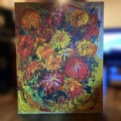 絵画】50号 無題 花の絵 (アクリル絵具 蝋 油性マーカー) 極彩色 