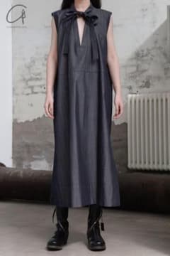 KLASICAクラシカ　デニムワンピース　ボウタイドレス　ノースリーブ　ロング丈 KLASICAクラシカ デニムワンピース ボウタイドレス ノースリーブ