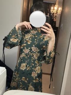 シノワズリ　花柄ロングワンピース グリーン 長袖