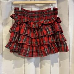 【大きいサイズ】チェック柄 フリル フレアスカート 赤 XL【即購入可】のサムネイル