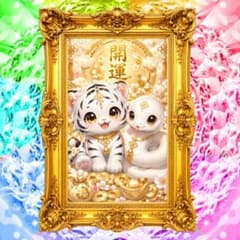 金運・開運】可愛い白虎と白蛇の開運アート✨ L判 インテリア 癒し