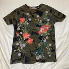 ZARA TRAFALUC Tシャツ カーキ S 迷彩 花柄刺繍のサムネイル