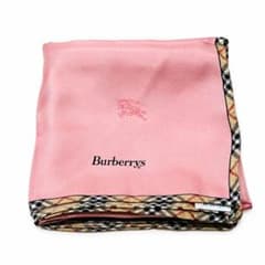 BURBERRY シルク100% ハンカチ スカーフ ピンク ノバチェック 騎士